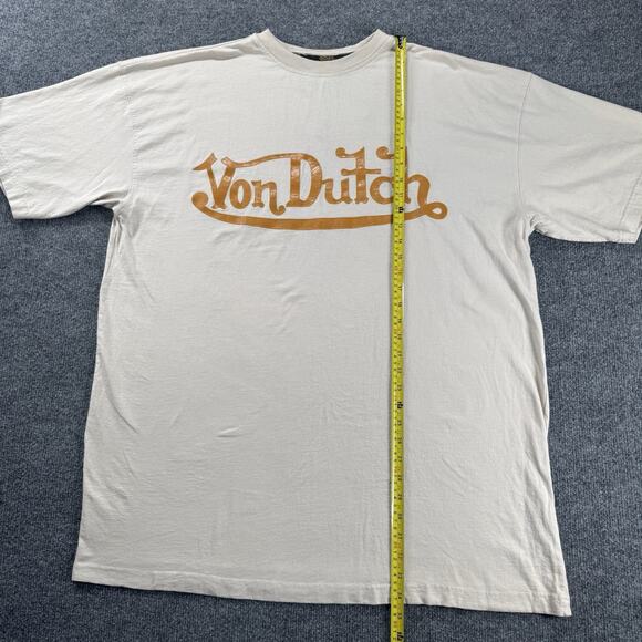 Von Dutch Originals T Shirt Huge Spell Out Logo Puffy Print Brown Beige Mens 3XL - Picture 7 of 8